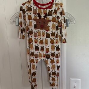 Mud Pie Festive Reindeer Baby Sleeper with Red Trim